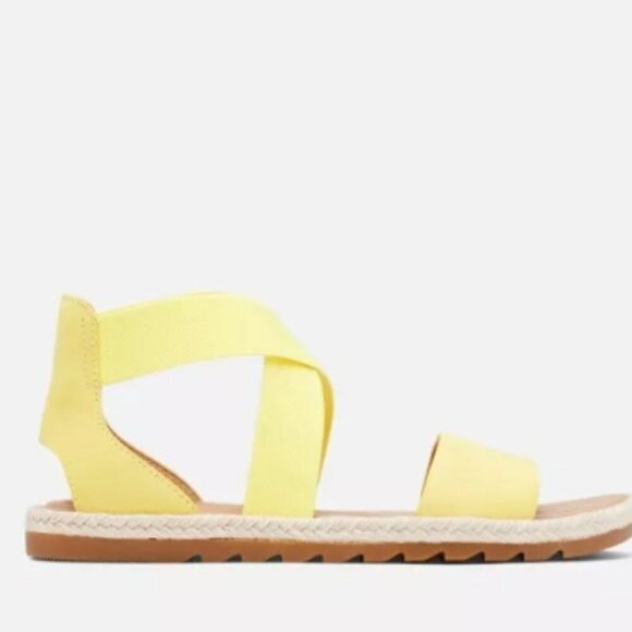 Sorel Ella II Flat Sandals Stretch Sunnyside Yellow Pull-On Strappy Size 9.5 - Picture 1 of 13